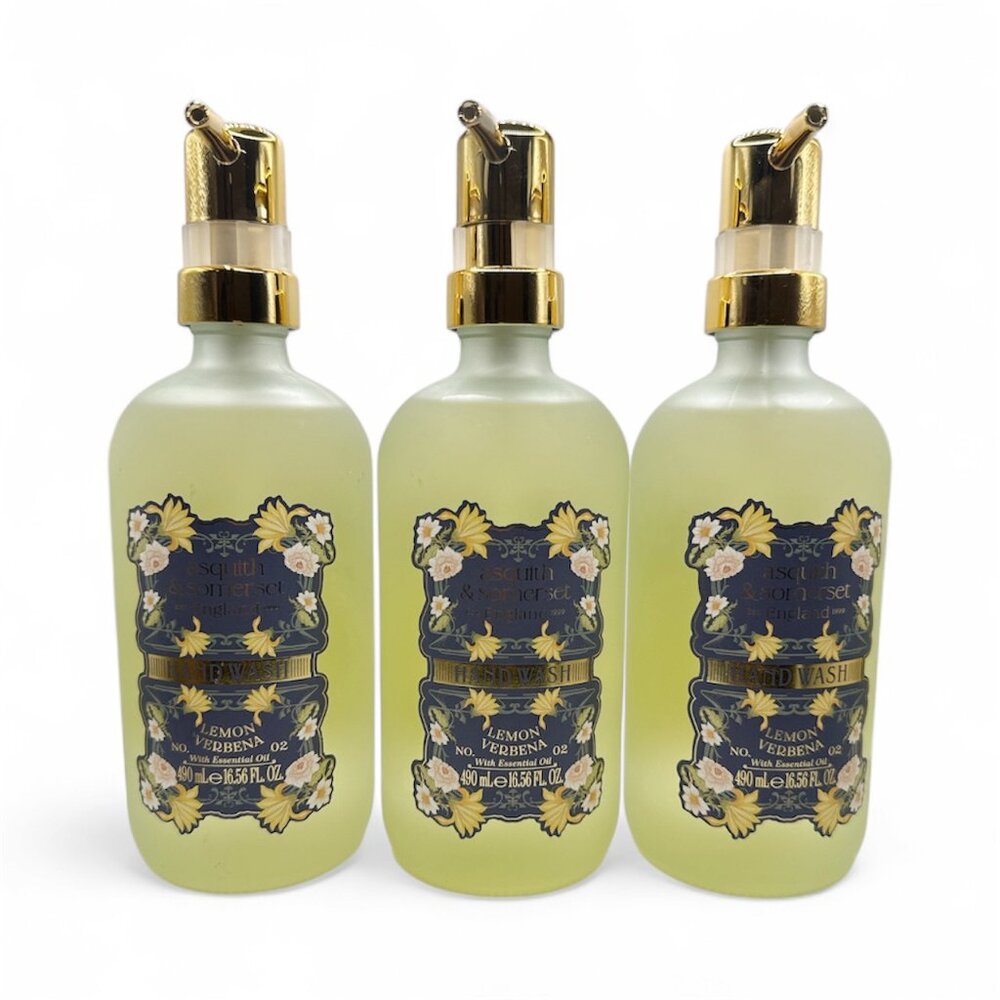 NEW 3x Asquith & Somerset - Lemon Verbena Glass Bottle Hand Wash - 16.56 fl oz